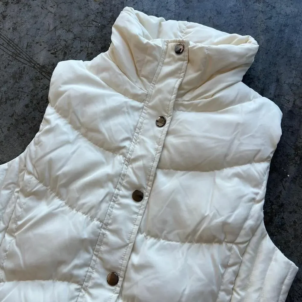 Kenneth Cole Reaction Down Puffer Vest Women’s Medium Ivory Quilted Zip Pokets